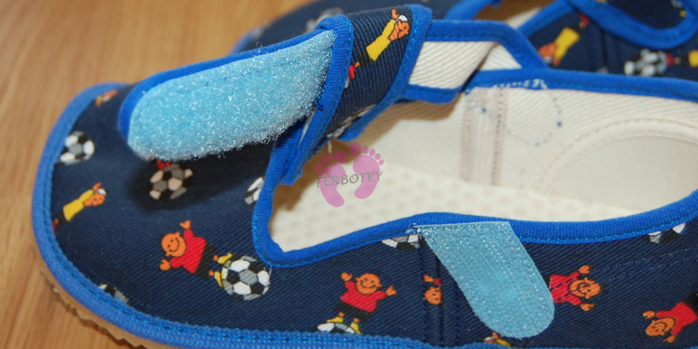 Beda barefoot papučky Modrý fotbal